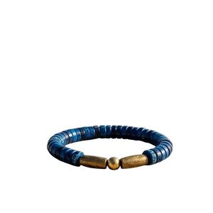 Blue Beaded Bracelet with Gold-Tone Accents
